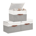 thumbnail image 1 of DECOMOMO Storage Box with Lid, Decorative Box, Large Storage Bins with Lid (Grey & White, 3 Pack with Flip Lid), 1 of 5