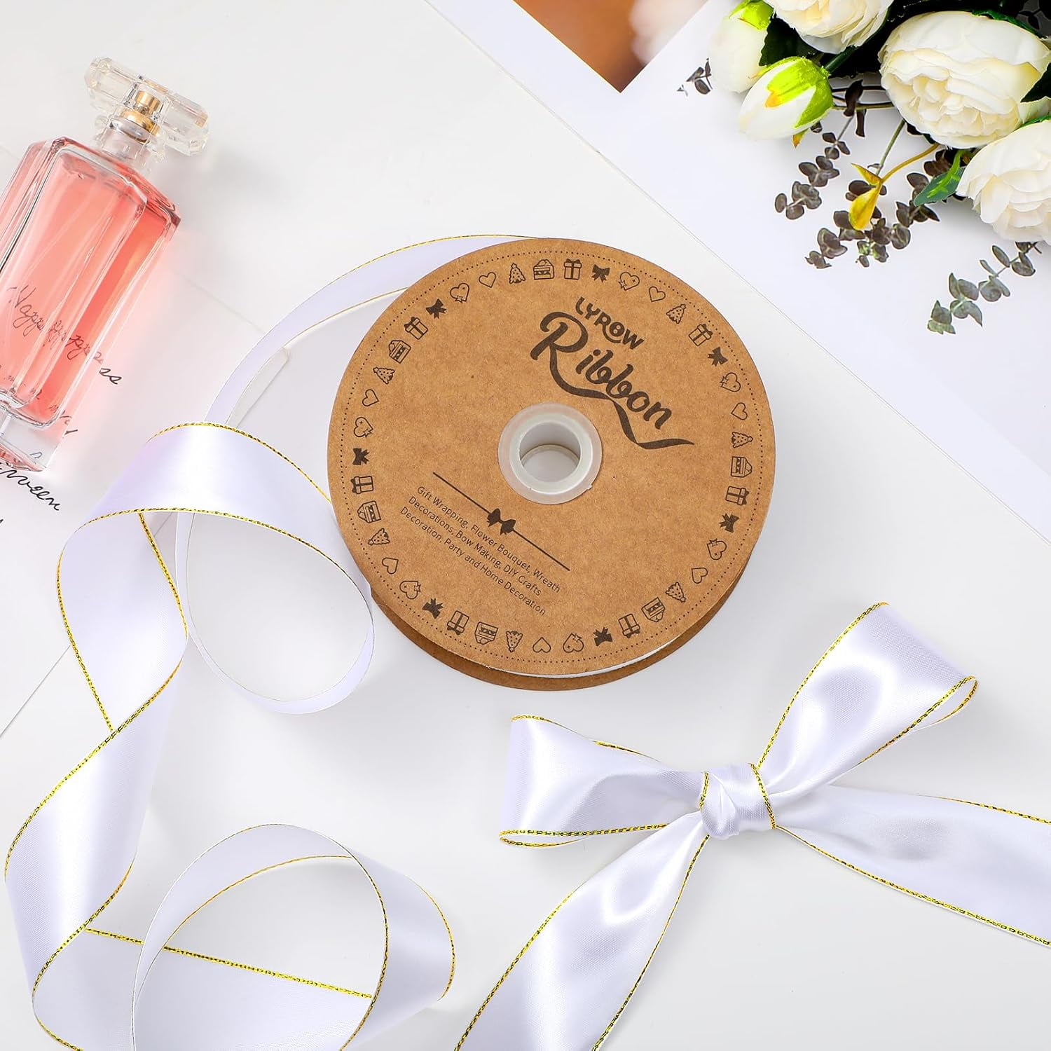 GYTY 50 Yards Red Satin Ribbon with Gold Edges 1.5 Inch Gold Border Fabric Ribbons Funeral Ribbon for Gift Wrapping DIY Crafts Wedding Shower Corsage Bible Decoration Bows Bouquet