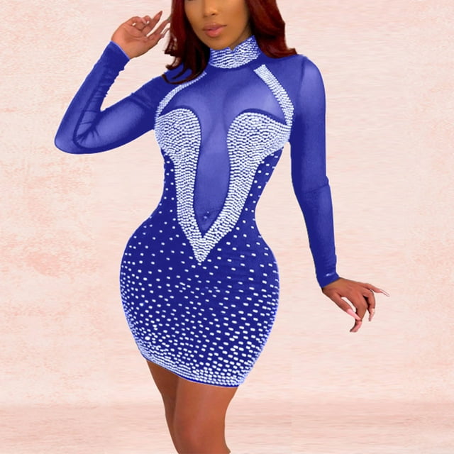 EGNMCR Robes d'Été Femmes Tendance Femmes Mode Hot Robe Procédé Diamant Robe de Fête Boîte de Nuit Robe de Nuit