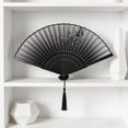 thumbnail image 5 of EDhome Portable Silk Cloth Folding Fan, Sturdy Bamboo Frame Antique Style Fan with Tassel, Unique Gifts Decorative Hand Fan for Stage Wedding Home Use, A, 5 of 6
