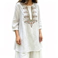 thumbnail image 2 of IUYRTFE Women's Long Sleeve Embroidered Tunic Top Button Front Round Neck Casual Boho Blouse, 2 of 5