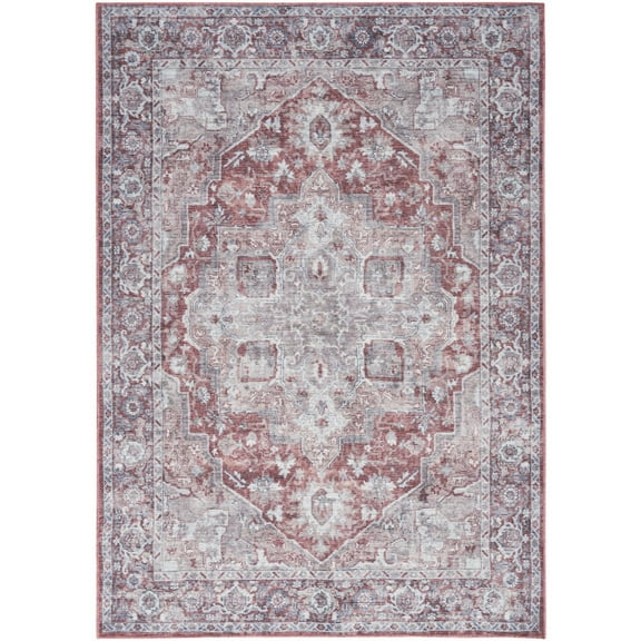 6' X 9' Blue And Pink Floral Power Loom Distressed Washable Area Rug