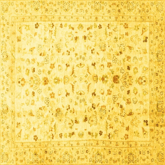 Ahgly Company Indoor Square Oriental Yellow Traditional Area Rugs, 5' Square