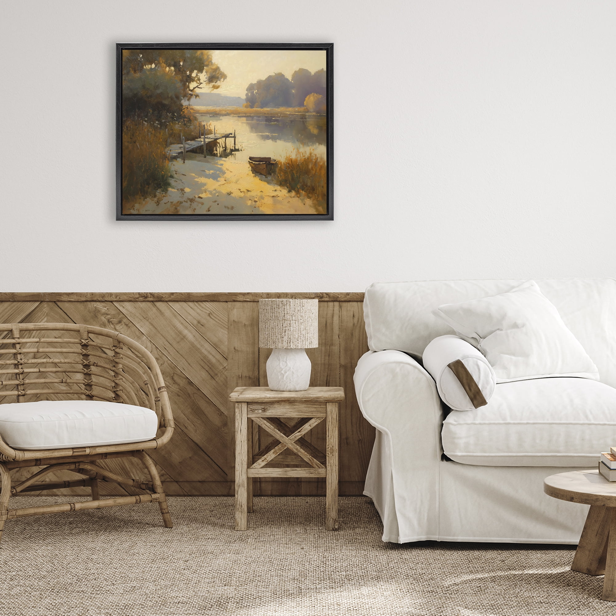 Golden Hour in Autumn Black Framed Floater Canvas Wall Art, design by Arlington Prints
