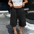 thumbnail image 7 of Resicozy Womens Wide Leg Sweat Bermuda Shorts Drawstring Elastic Waist Hem Casual Lounge Shorts with Pockets Black L, 7 of 7