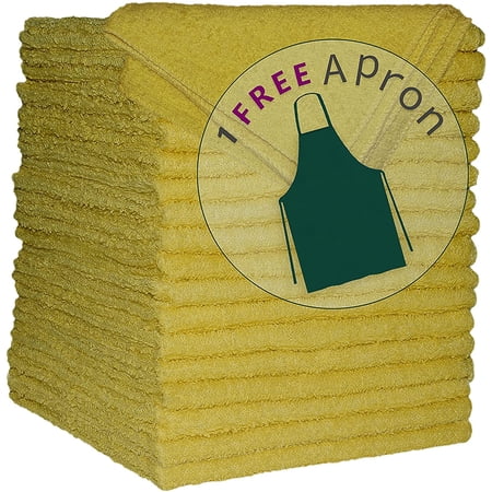 Multipurpose Cleaning Terry Towels 18-Pack Microfiber Alternate 100% Rich Cotton, Cleaning, Bar Towel, YELLOW COLOR, 12"x16" With 1 FREE APRON - by COTTON HOMES