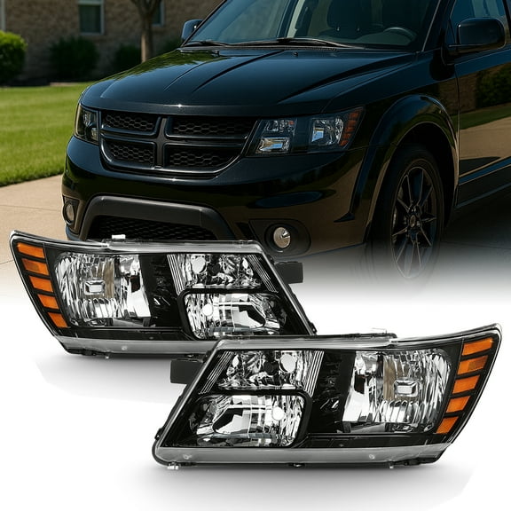 AKKON - [Hologen Type] For 2009-2020 Dodge Journey w/ Black Trim Headlight Driver Left   Passenger Right Side Pair