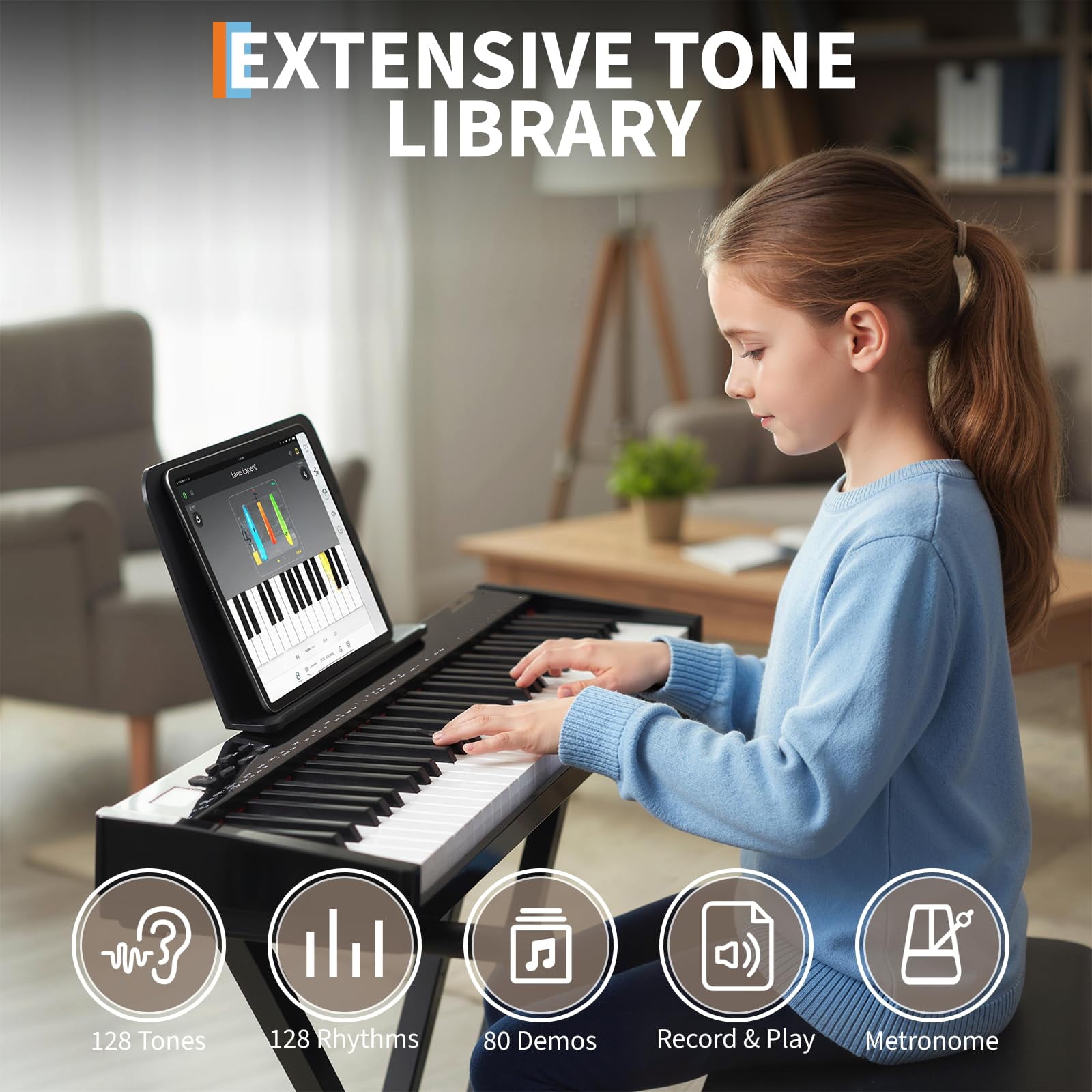CazToi 61-Key Portable Piano Keyboard Full Size Electric Piano with Semi-Weighted Keys Bluetooth & 10H Battery
