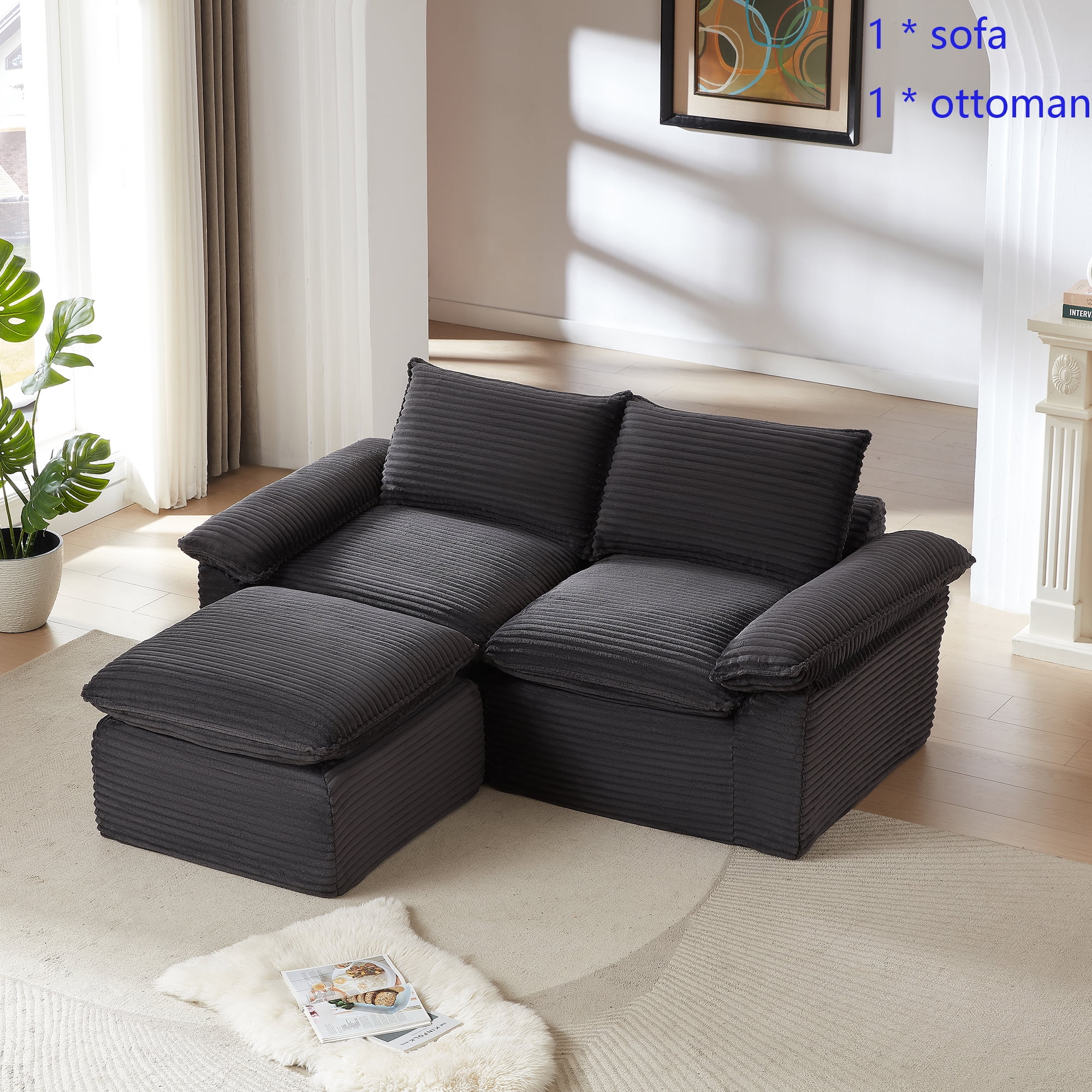 Miniyam 30.7" * 70"* 35.43" Corduroy Chaise for Sectional Sofa, Can be Freely Combined, Dark Gray