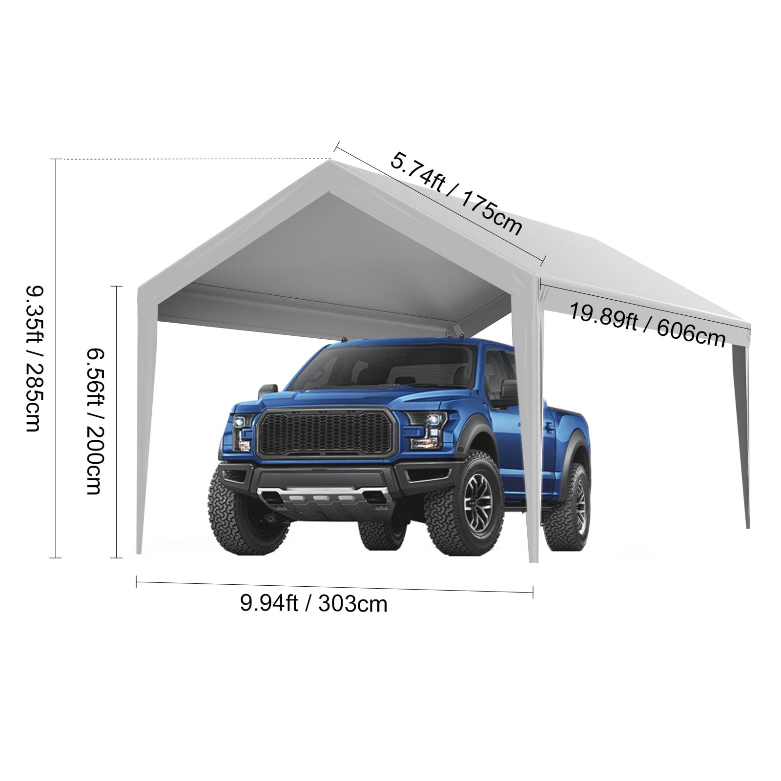 10' x 20' Carport Replacement Canopy Cover, Heavy Duty Waterproof UV Resistant Garage Top Tent Tarp Shelter, Outdoor All Weather Car Shelter Roof Cover with Bungee Cords, Gray, Frame Not Included