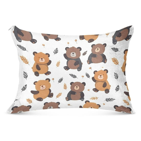 Cartoon Bears and Leaf Plush Pillow Cases Standard Size Ultra Soft Warm Pillowcases with Zipper 20"x26"