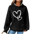 thumbnail image 3 of QATAINLAV Womens Casual Waffle Knit Hoodies Fashion Heart Printed Long Sleeve Pullover Outdoor Drawstring Hooded Sweatshirt with Pocket, Black, XL, 3 of 6
