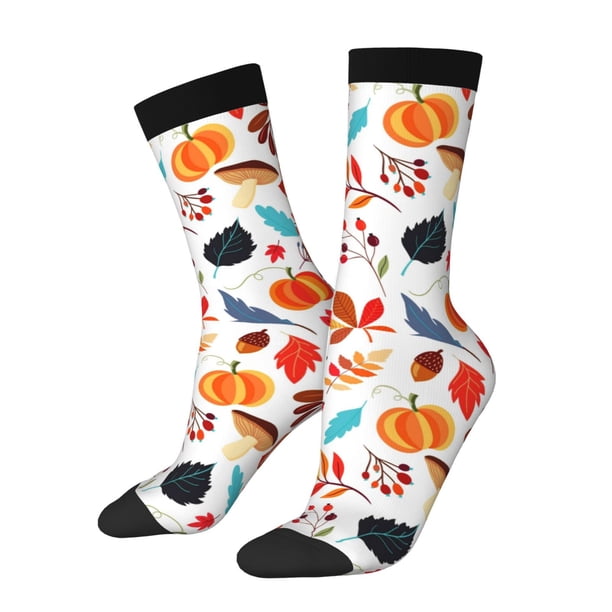 Balery Autumn Pumpkins Fall Leaves Calcetas Largas con Estampado para Hombre y Mujer – Suaves y Transpirables, Talla Única (US 5-11)