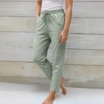 thumbnail image 2 of Fgnfyis Summer Elastic High Waisted Striped Linen Wide Leg Loose Womens Pants Comfortable and Breathable Green XXL, 2 of 5