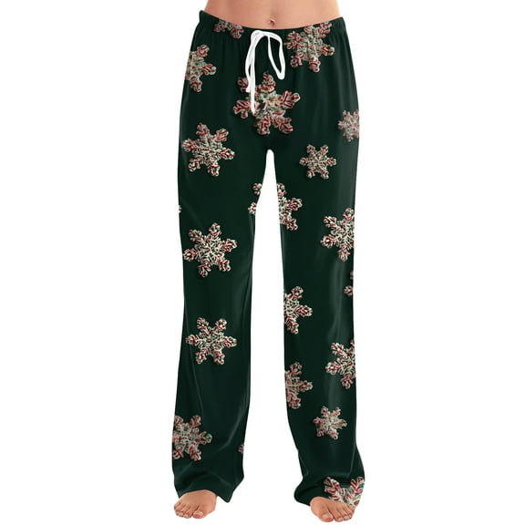 Women's Drawstring Christmas Printed Casual Pants, Long Trousers with Elastic Waist for Comfortable Wear, Festive Design for Holiday Season,Dark Green,2XL