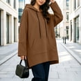 thumbnail image 5 of Asxite Women Fall Winter Tops Round Neck Long Sleeve Hooded Drawstring Side Slit Pocket Loose Pullover Solid Shirts, 5 of 7