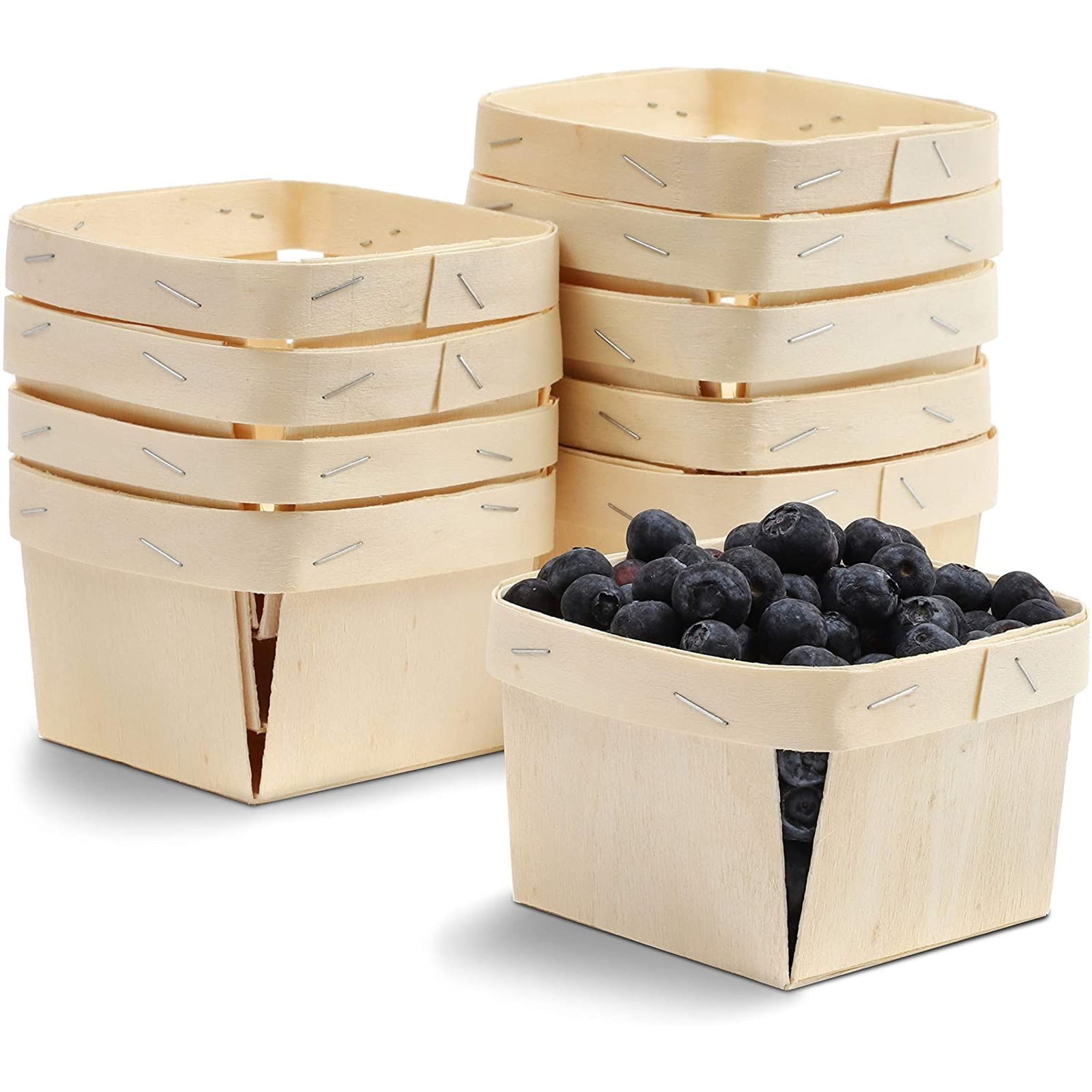 10 Pack 1Pint Wooden Berry Baskets for Picking Fruit or Arts, Crafts
