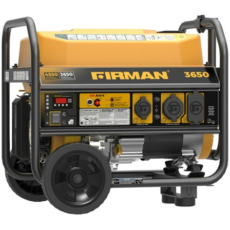 FIRMAN P03613 4550/3650 Watt Gas Portable Generator equipped with CO shutoff alert system.