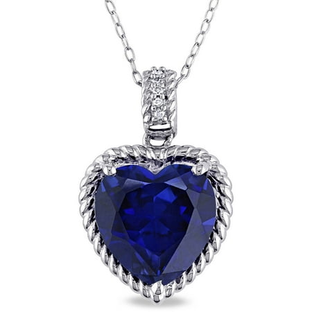 Tangelo 7-3/4 Carat T.G.W. Created Blue Sapphire and Diamond-Accent Sterling Silver Heart Pendant, 18