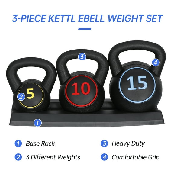 XgoodX Exercise Fitness Concrete Weights 3-Piece Kettlebell Set 5lb 10lb 15lb
