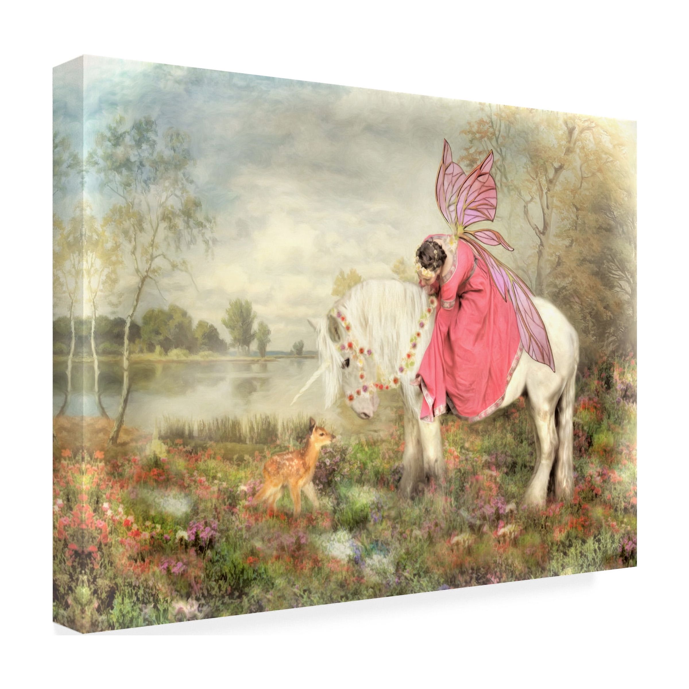 Canvas Wall Art - Trudi Simmonds 'The Fairy and The Unicorn' Wall Art for Living Room, Bedroom, or Office Décor by Trademark Fine Art - 32 x 24 Inches