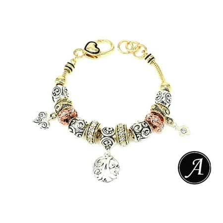 May Bead Girl Charm - Gold Tone Monogram Initial Letter