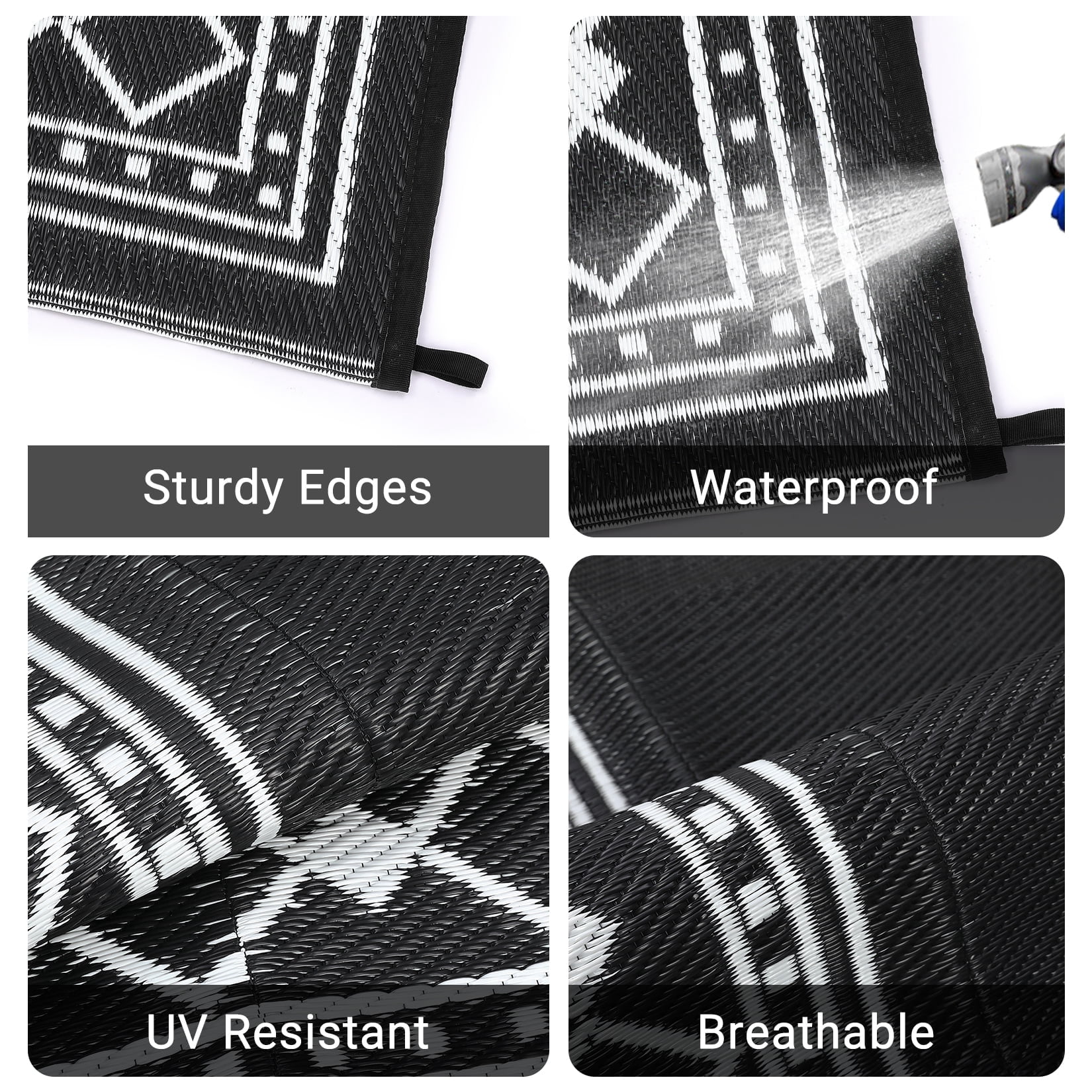 Memoryfield Outdoor Rug 9' x 18' Waterproof Patio Rug, Reversible Plastic Outside Carpet for RV Camping Deck Balcony Porch, Black