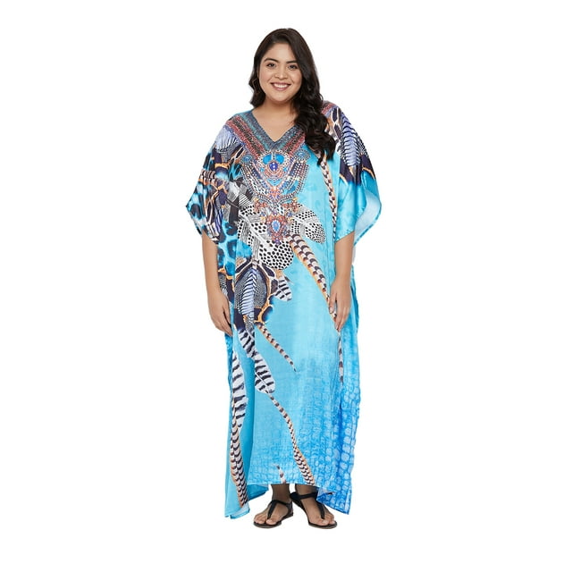 Robes Caftans en Satin de Polyester pour Femmes Grande Taille Longues Maxi Kimono Caftans pour Dames
