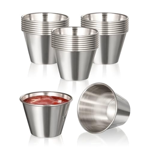 Fit Meal Prep [24 Pack 2.5 oz Stainless Steel Dipping Sauce Cups, Reusable Metal Ramekins, Commercial Grade Condiment Bowls, Individual Portion Cups, Small Round Au Jus Cup for Home, Restaurant