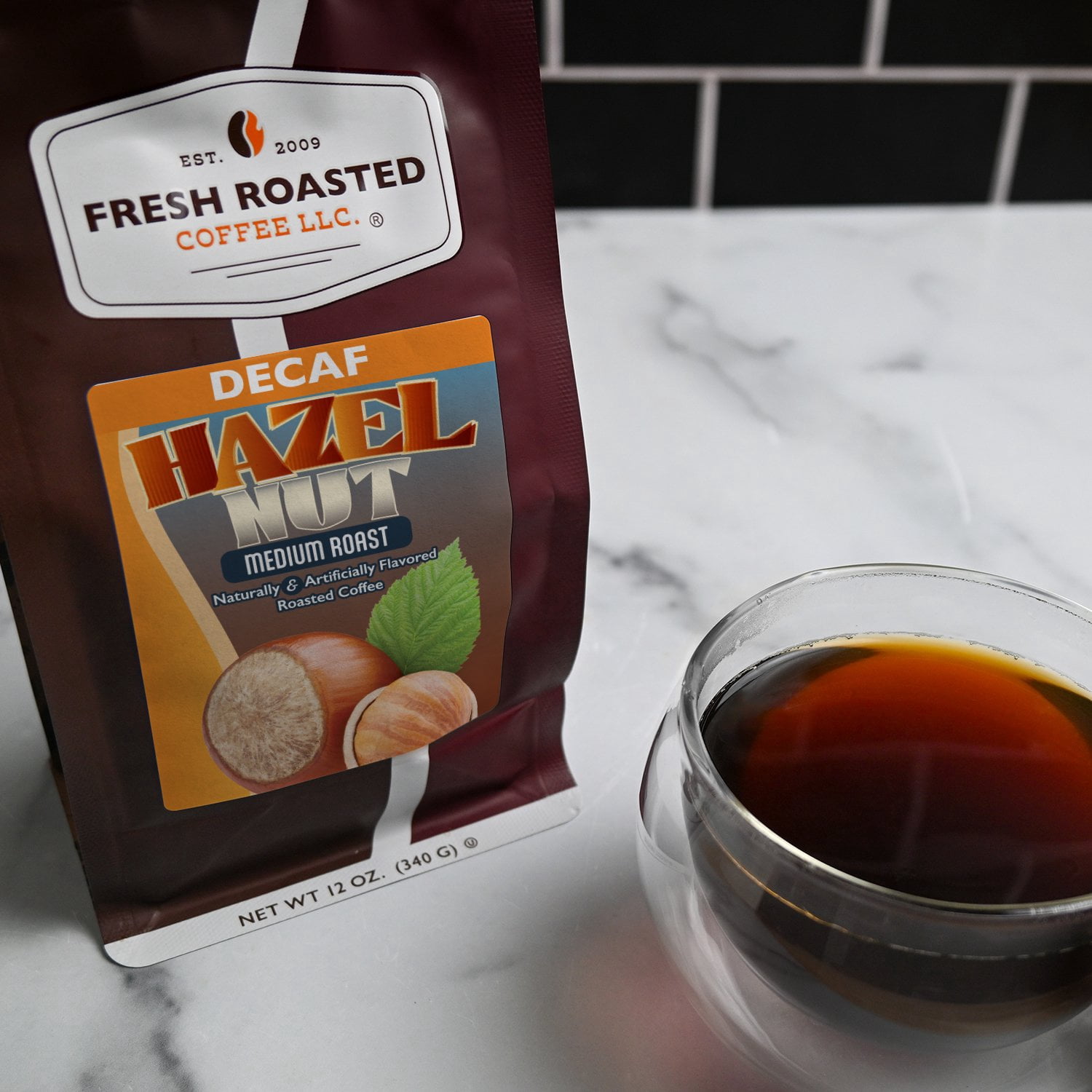 Fresh Roasted Coffee, Decaf Hazelnut Flavored Coffee, Medium Roast, Drip Ground, 32 oz 2 lbs