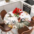 thumbnail image 2 of Round Table Cover 36-44 Inch White Green Pumpkins Fall Waterproof Reusable Table Cloth Round Fitted Vinyl Tablecloth with Elastic Edged for Parties Outdoors, Thanksgiving Floral Leaves, 2 of 9