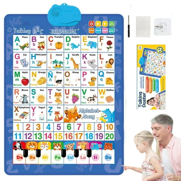 2025 New Talking Wall Chart for Kids – English & Spanish Learning Poster with Songs, ABCs, Numbers, Animal Words & Piano
