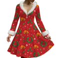 thumbnail image 2 of Women's Casual V-neck Christmas Print Plush Long-Sleeve Casual Dress for Holiday and Everyday Wear, Soft Women's Winter Dress with Festive Design,Wine,M, 2 of 5