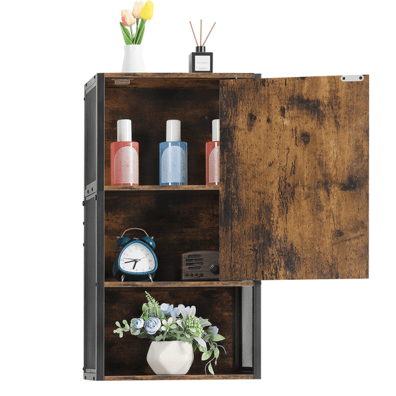 Bathroom Cabinet Wall Mount, Farmhouse Medicine Cabinets, Brown Wall Mounted Storage Cabinet, Bathroom Wall Cabinet for Small Spaces, Living Room, Laundry