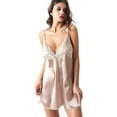 thumbnail image 1 of Camisón de satén con escote en V profundo y encaje para mujer, 1 of 5