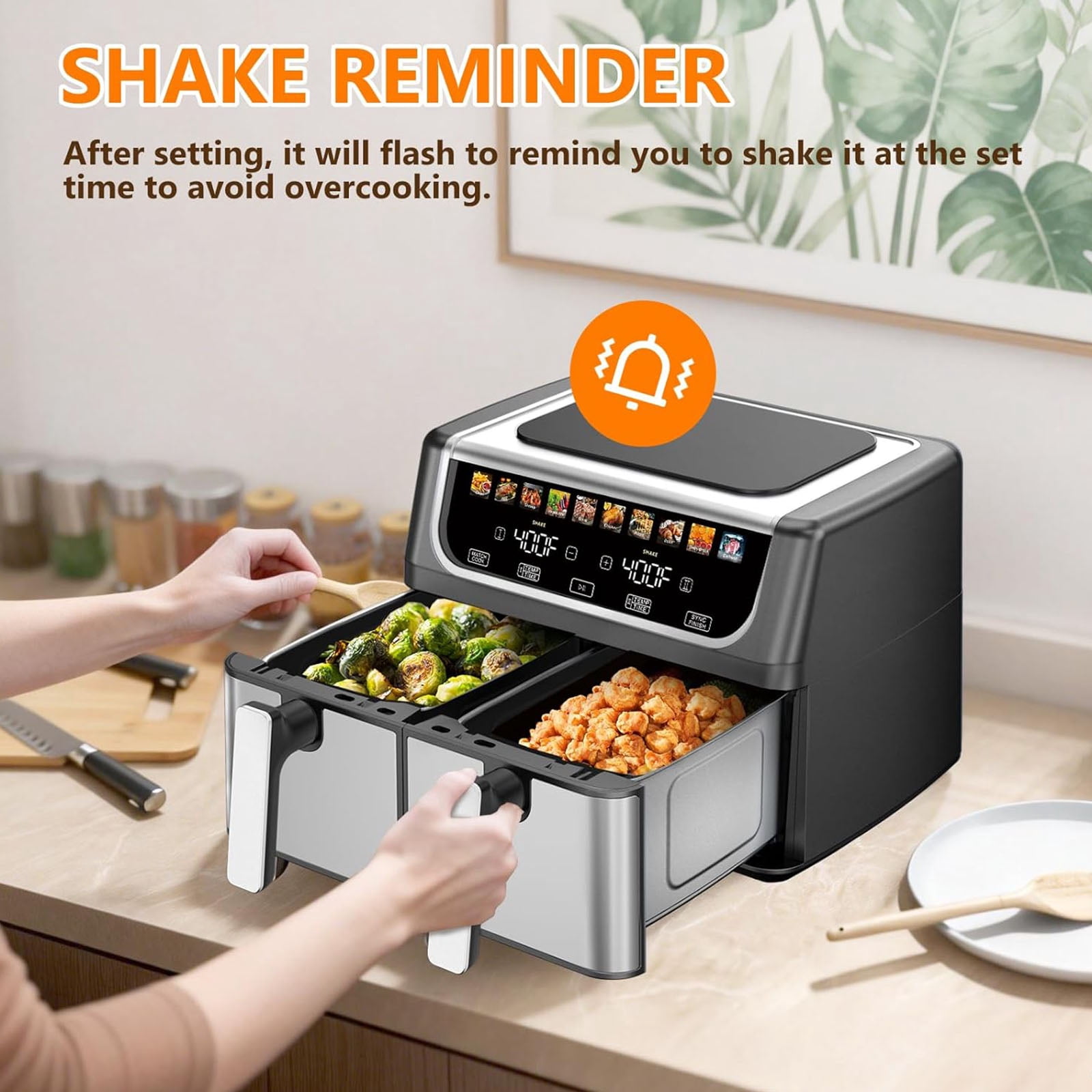 Casabay Dual Basket Air Fryer, 9.5 Qt Large Capacity Oven, 10-in-1 Functions, 1700W Touch Screen Dual Zone Temperature Control & Timer for Baking, Roasting, Reheating, Black