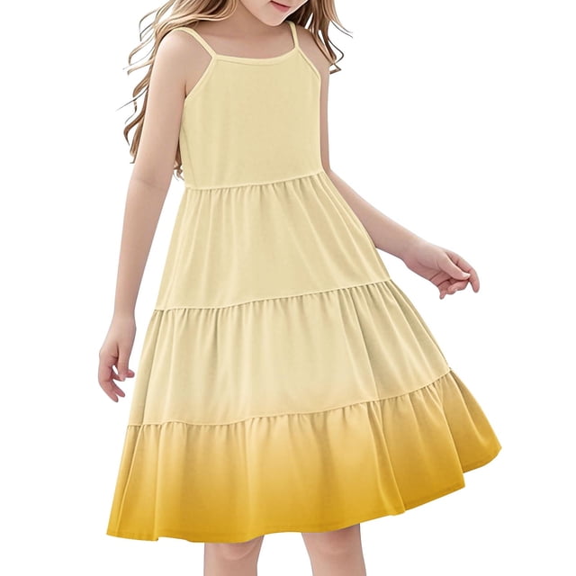 Tranfacy Robes d'Été pour Ados, Robe d'Été pour Filles, Robe d'Été Boho pour Fille 4-14 Ans à Dégradé de Couleurs, Décontractée, Sans Manches, à Étages, Style Nuisette