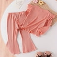thumbnail image 4 of Glisme 2 Pcs Girls Outfits Kids Flounce Sleeve Top And Leopard Print Flare Leg Pants Clothing Sets Pink Skin Friendly Fit Suit For Girl/9-12 Months, 4 of 9