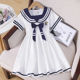 thumbnail image 5 of Vestido de verano de estilo pijo para niñas, nueva longitud de manga, Falda corta con cuello azul marino, ropa de verano para niños, 5 of 5