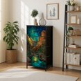 thumbnail image 7 of Dresser for Bedroom with 4 Storage Drawers Nighttime Desert Artwork Earthy Tones Stained Glass Dressers Chest of Drawers Steel Framed Fabric Closet Organizers for Entryway Western Decor, 7 of 7