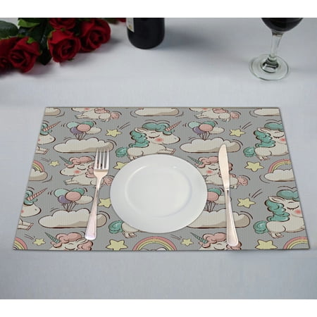 HATIART Cute Unicorns Clouds Rainbow Stars Magic Placemat 12x18 Inch ...