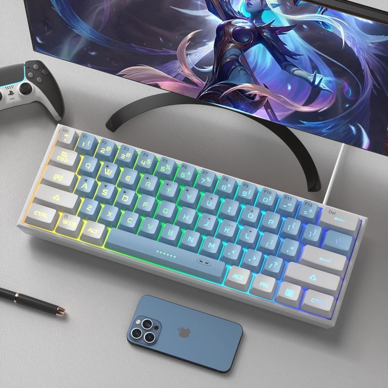 MageGee Mini 60% Gaming Keyboard, White Blue photo 6