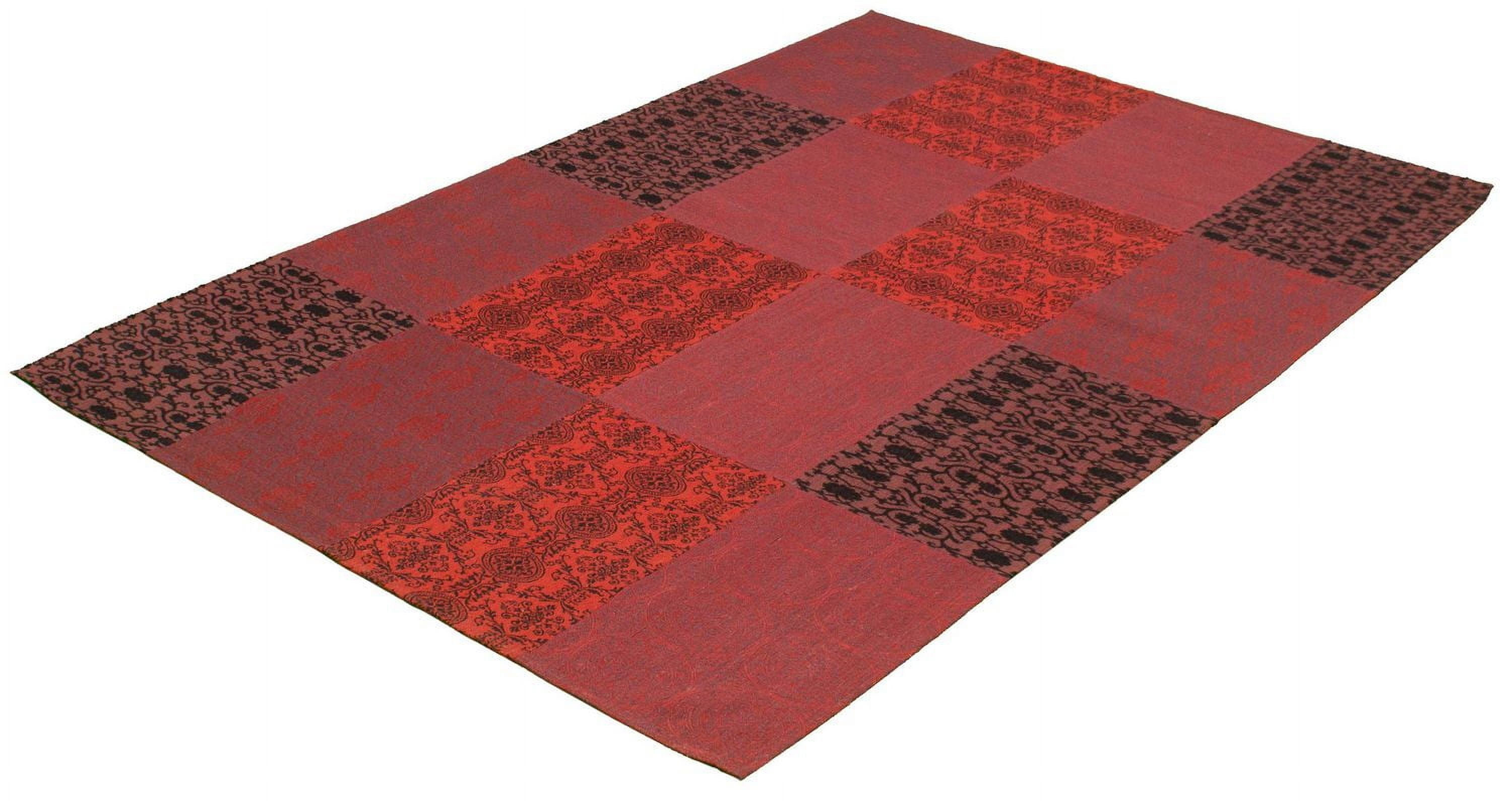 ECARPETGALLERY 6'7" x 9'9" Transitional Collage Handmade Area Rug for Living Room, Dining Room and Bedroom in Red