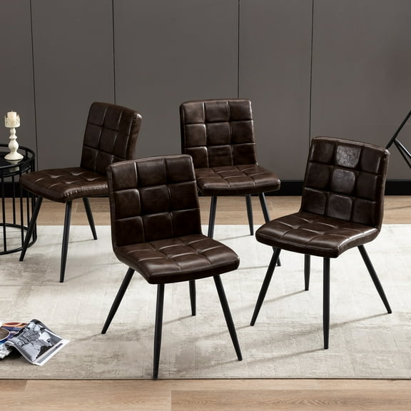 Duhome Dining Chairs Set of 4, Faux Leather Dining Room Set Tufted Upholstered Side Chairs for Kitchen, Dark Brown
