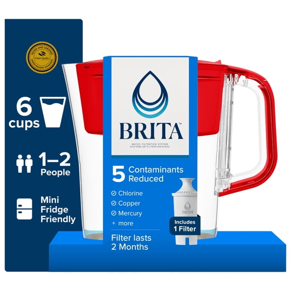 Brita Standard 6-Cup, Red Plastic Water Filtration Pitcher