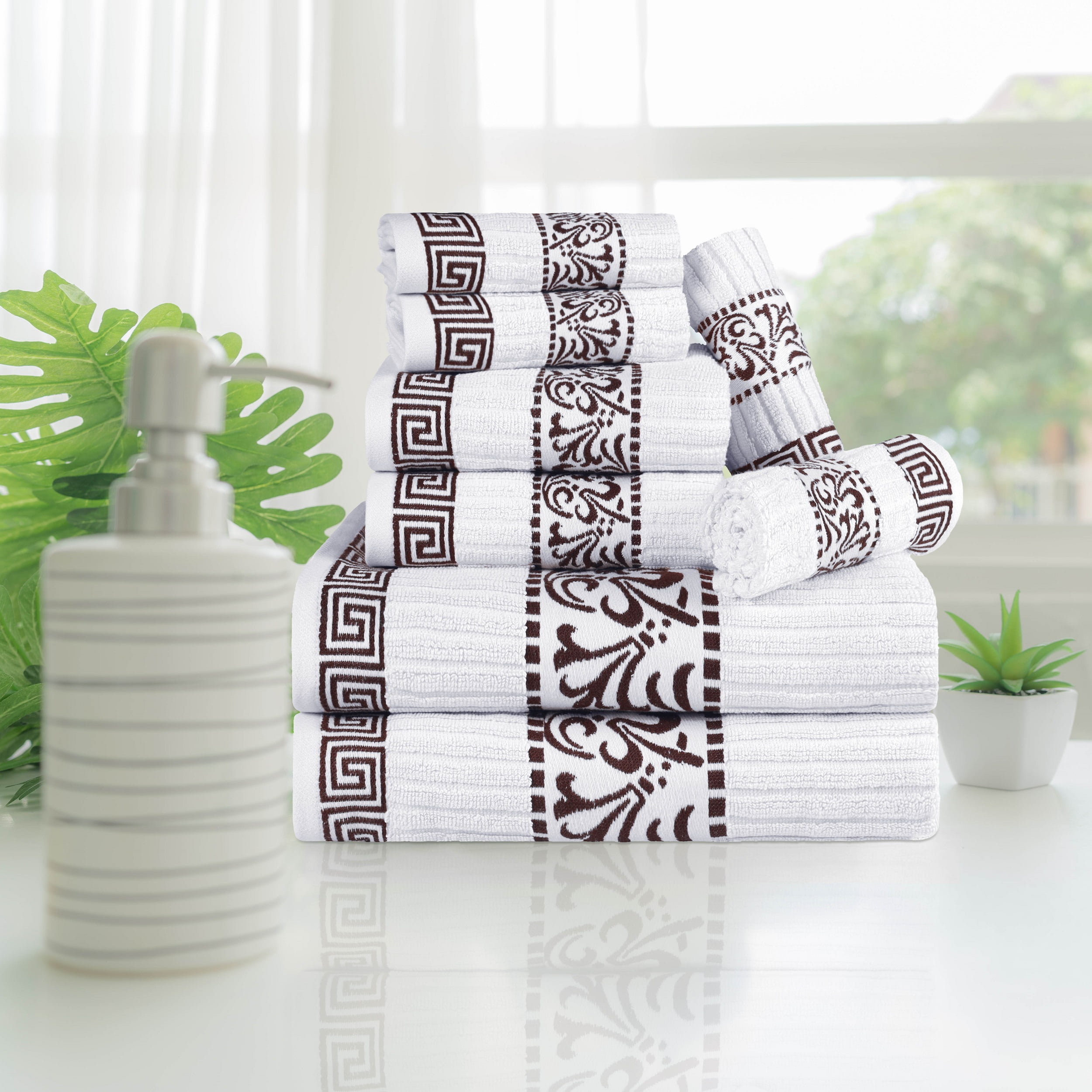 Decorative Assorted 8-Piece Cotton Luxury Bath Towel Set for Bathroom, 13 inch x 13, 16 x 30, 30 x 52, Coral by Blue Nile Mills, Orange