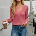 thumbnail image 5 of ATOYSOY Outwear Fall Solid Color Tops Casual Cotton Linen Deep V Neck Pullovers Trendy Long Sleeve Tees Loose Shirts for Women Pink L, 5 of 8