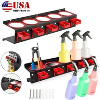 E-Greetshopping Spray Bottle Storage Rack Holder, Wall-mounted Garage Bottle Organizer with 5 Plastic Hanging Hooks, Car Detailing Holder Tools Hanger Organizer for Garage & Car Beauty