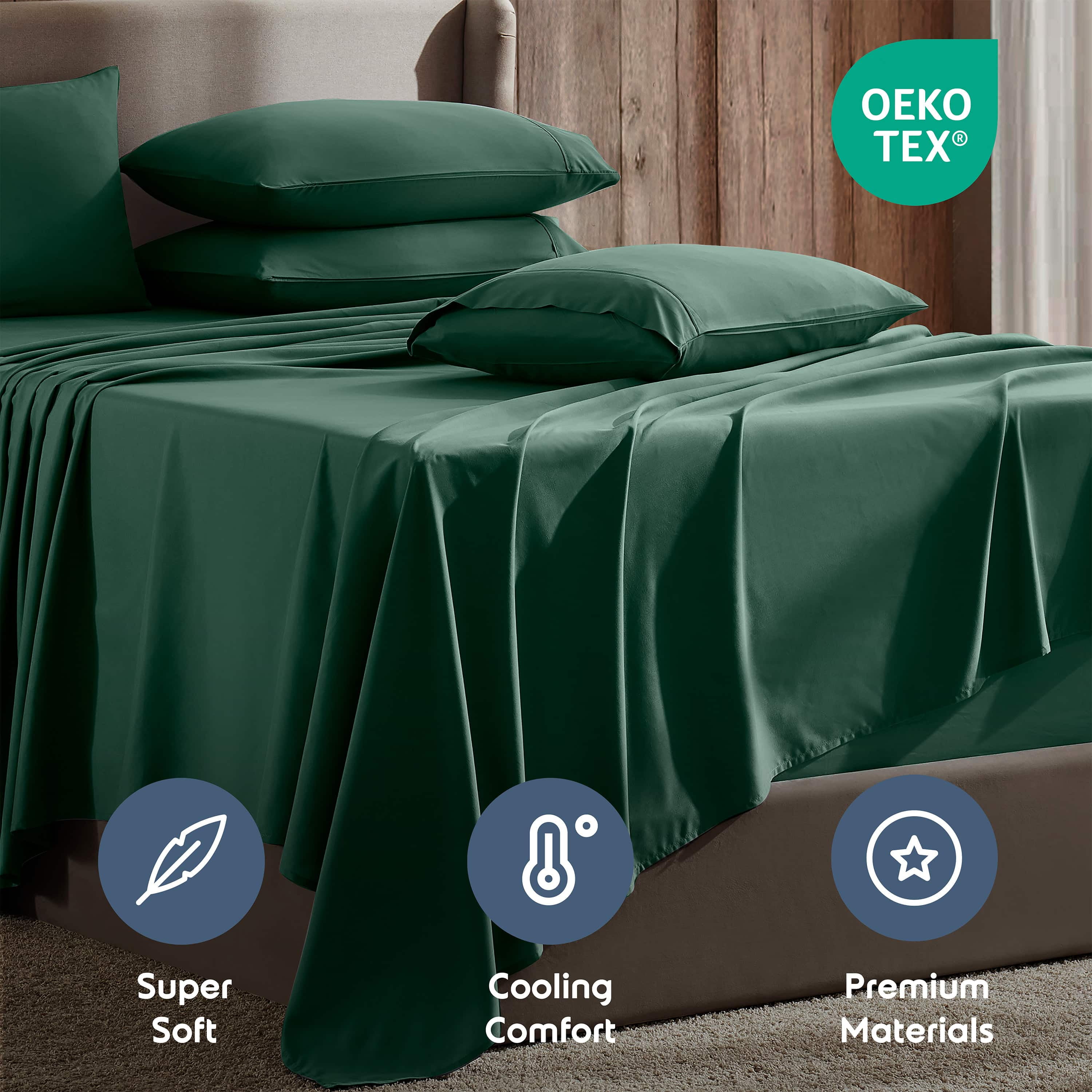 LammaLoe Extra Deep Pocket Split King Sheets set, Fits 18"-24" Mattress, 7 Piece Soft Microfiber Bed Sheet Sets, Dark Green