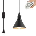 thumbnail image 1 of FSLiving Swag Plug-in Vintage Pendant Lamp Exterior Black and Interior White Shade with Remote Control with Dimmable E26 Bulb Simple Style Lighting Fixitures 15ft UL Black Cord and Socket, 1 of 9